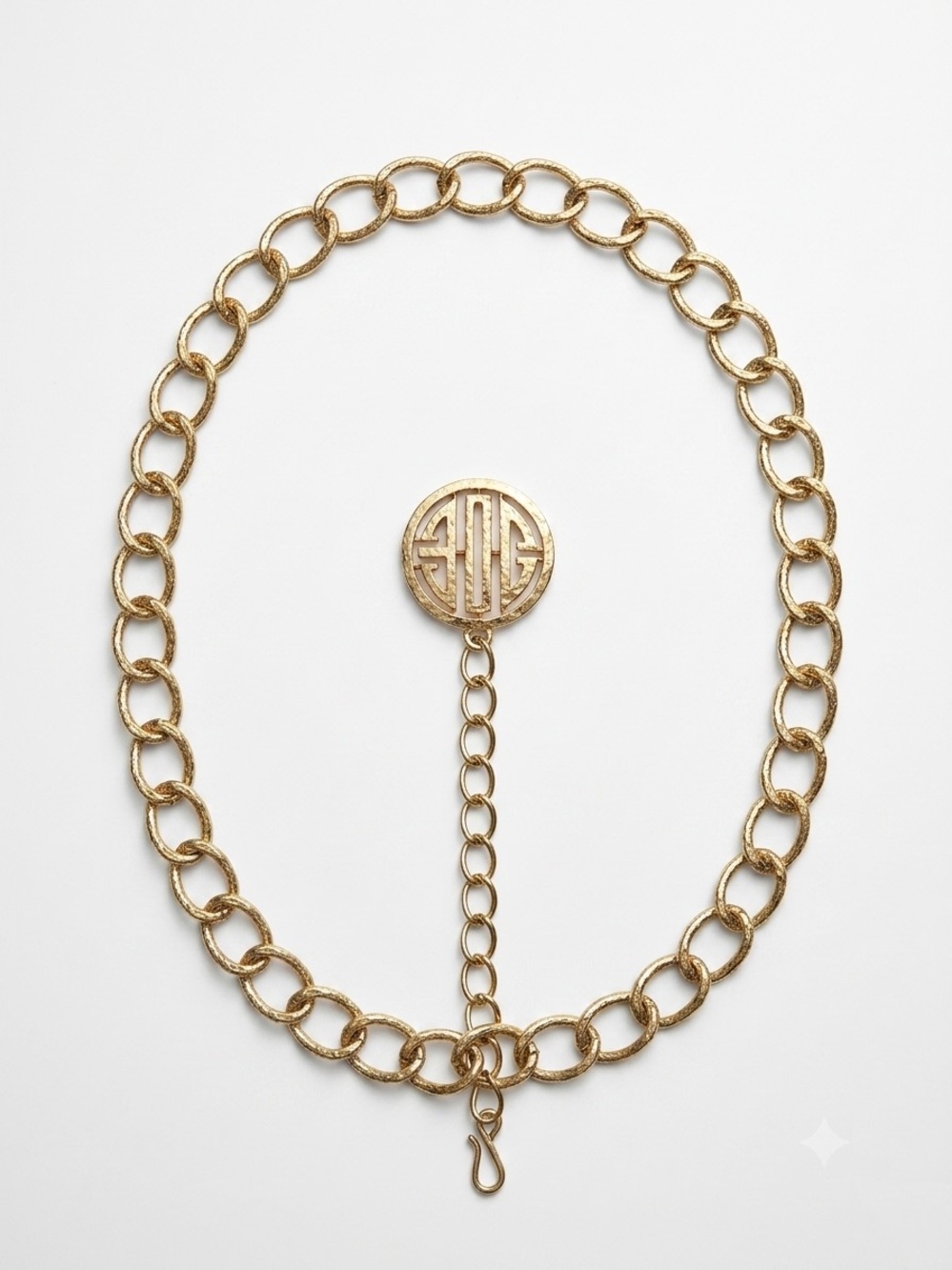Gold Tone Adjustable Chain Belt With Monogram Charm